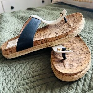 Tory Burch Navy and White Espadrille Sandals